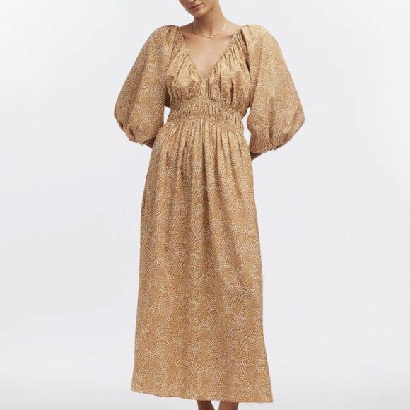 Madewell Dresses & Skirts - Madewell Khaki Tan Dot V-Neck Balloon-Sleeve Elbow Length Maxi Dress - Size - 12